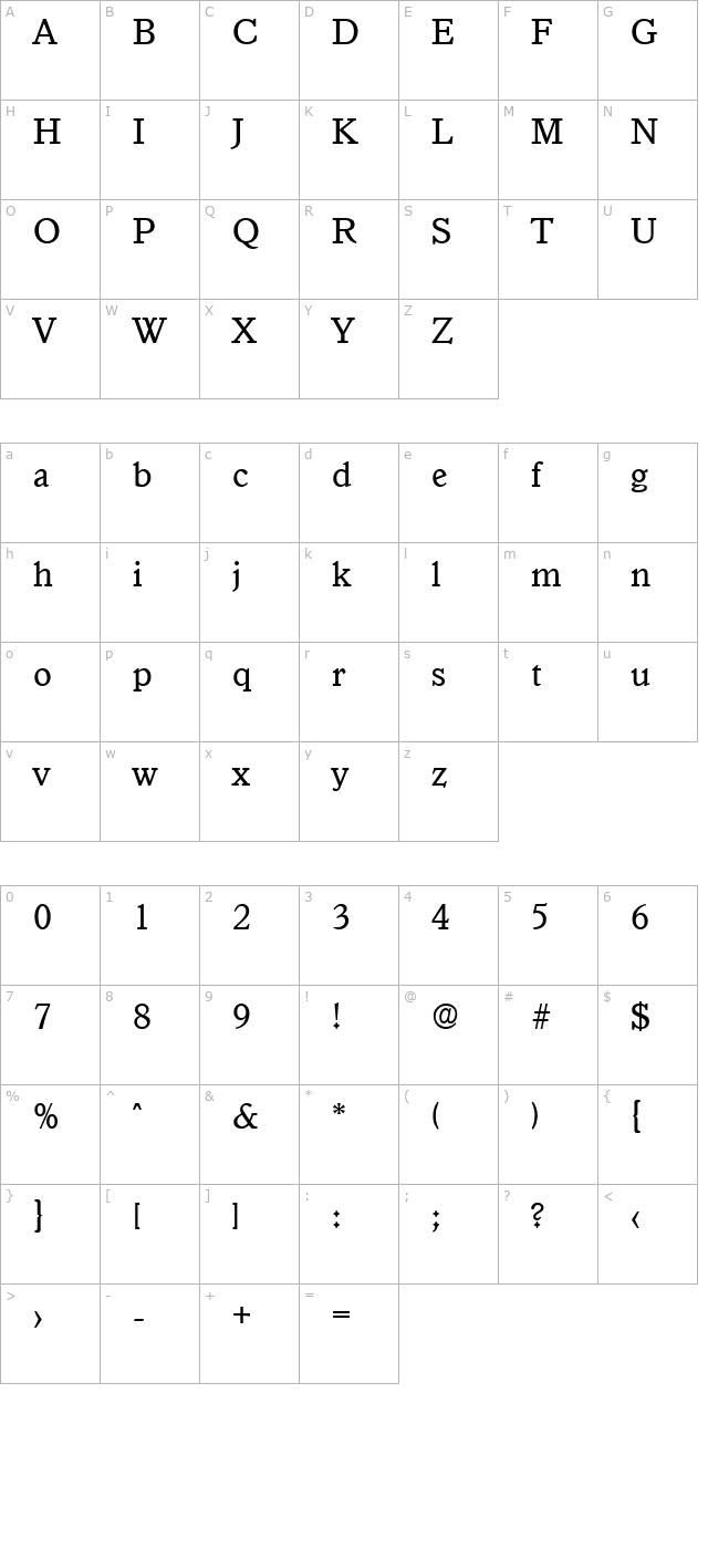 granada-regular character map