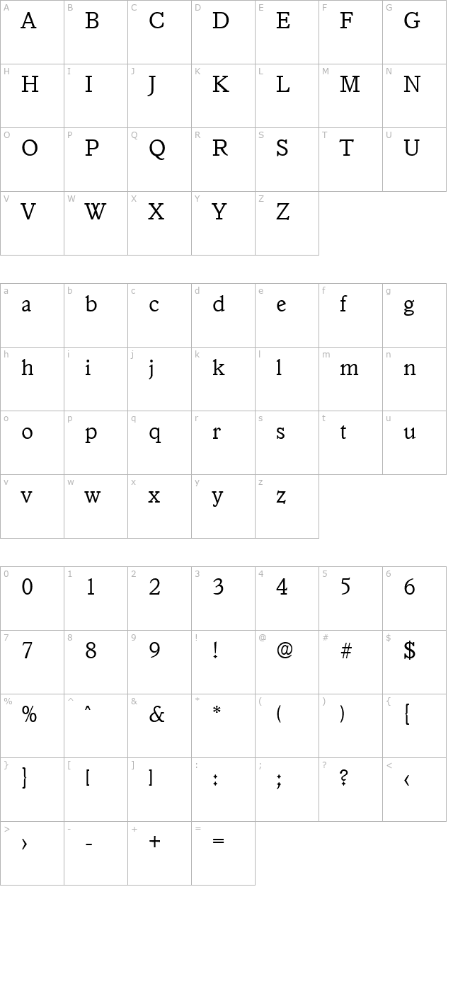 granada-serial-light-regular character map