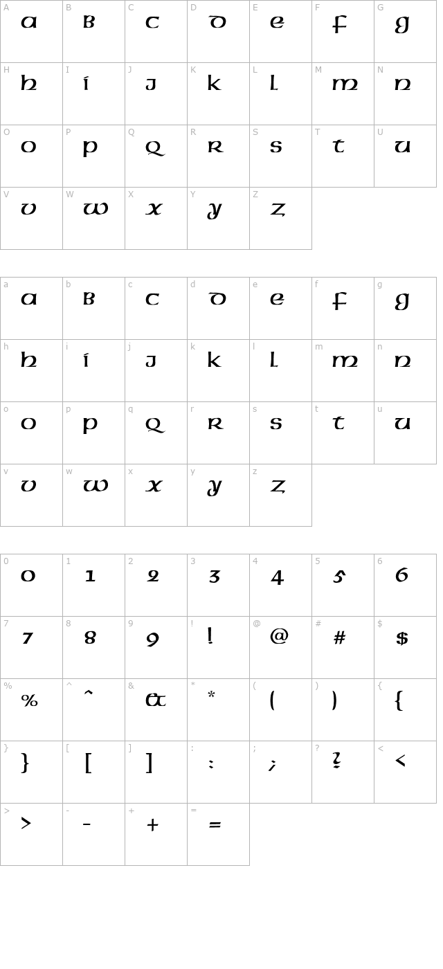 Grant Wood Condensed character map