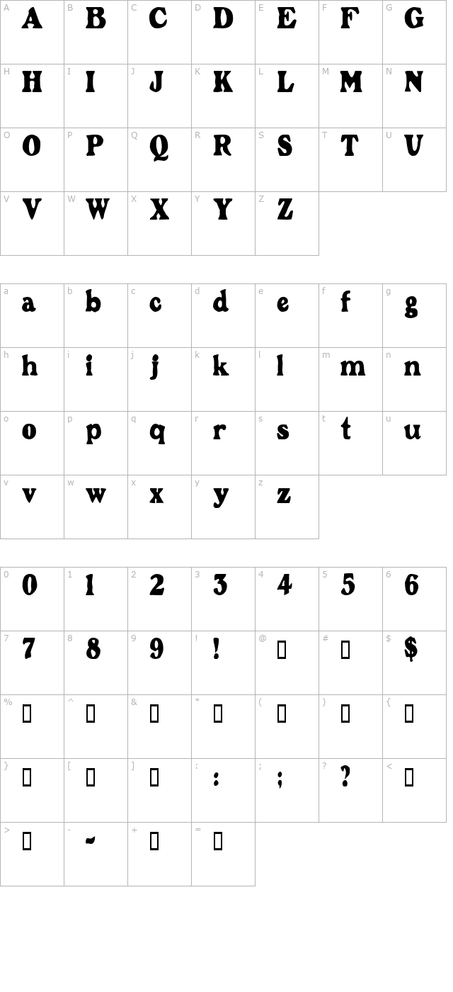 grantcondensed character map