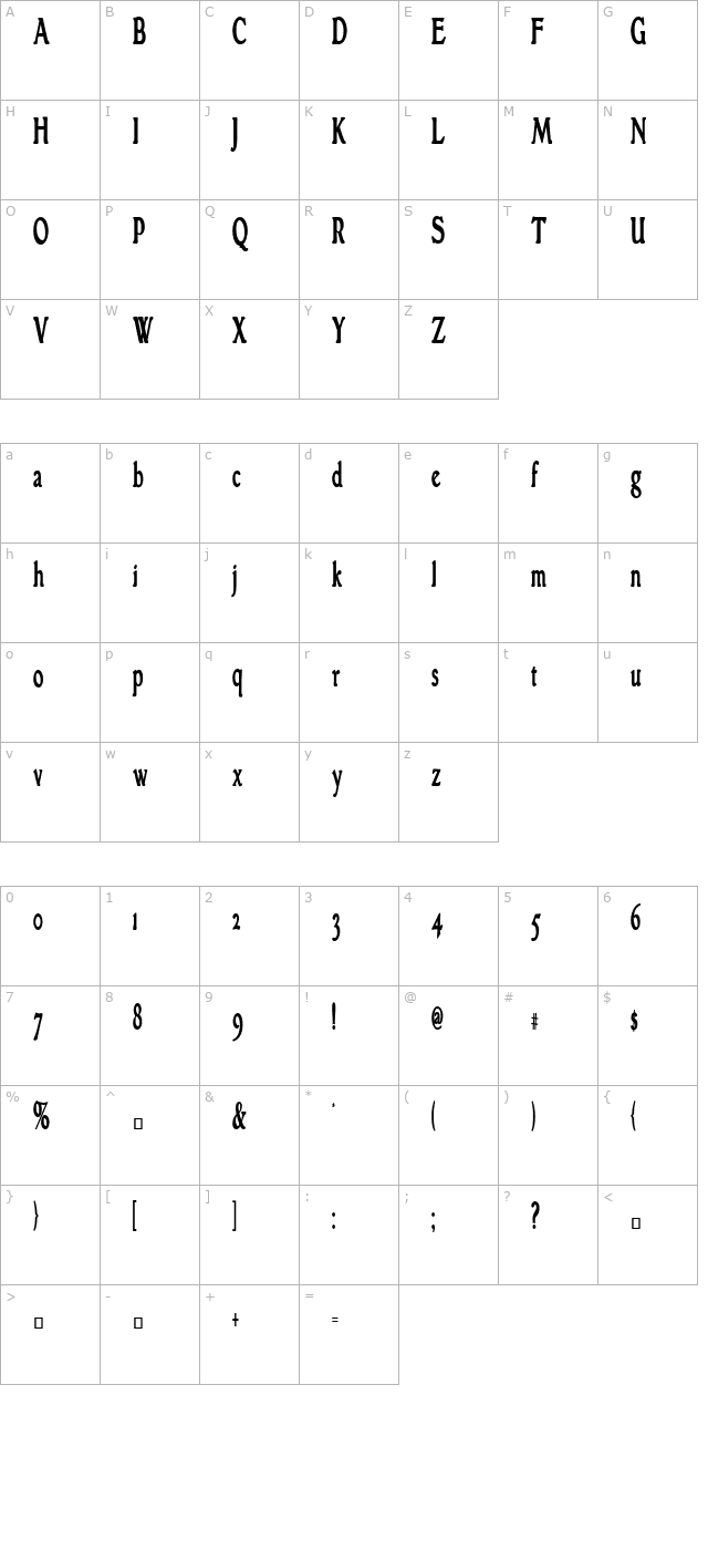 granthamcondensed-bold character map