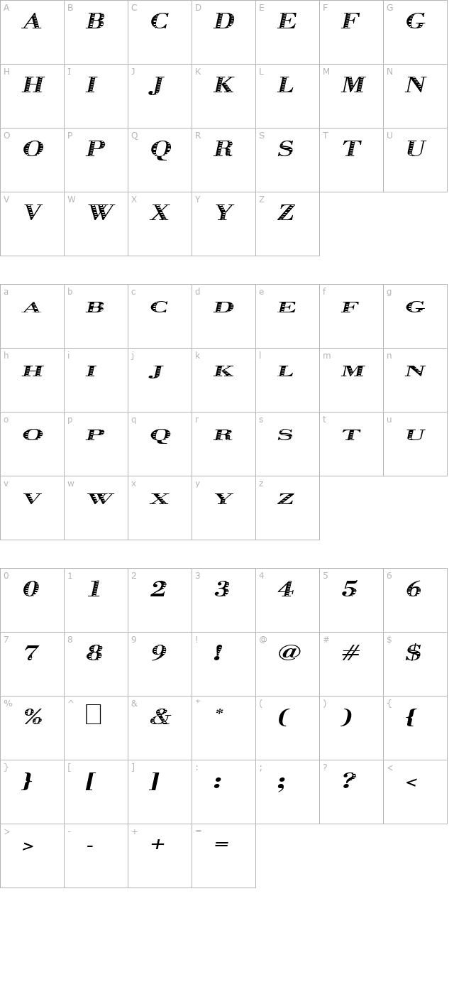 graphis-oblique character map