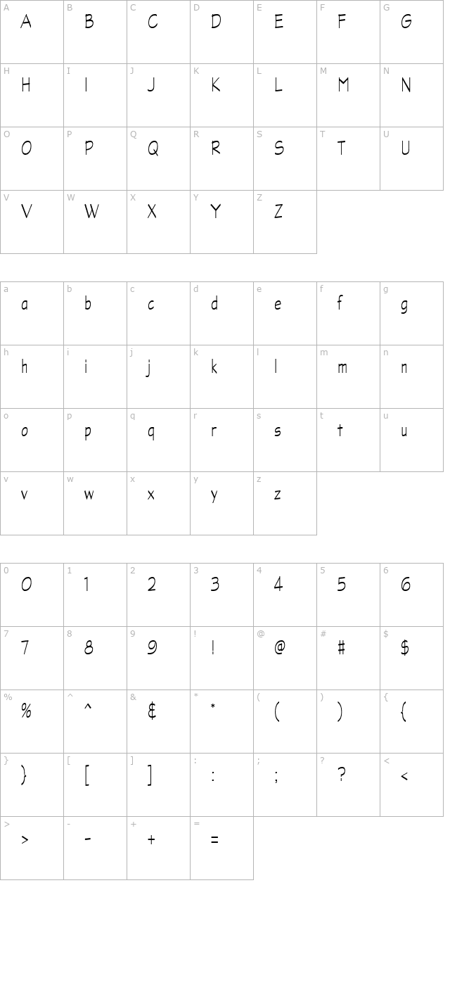 Graphite Light Narrow character map