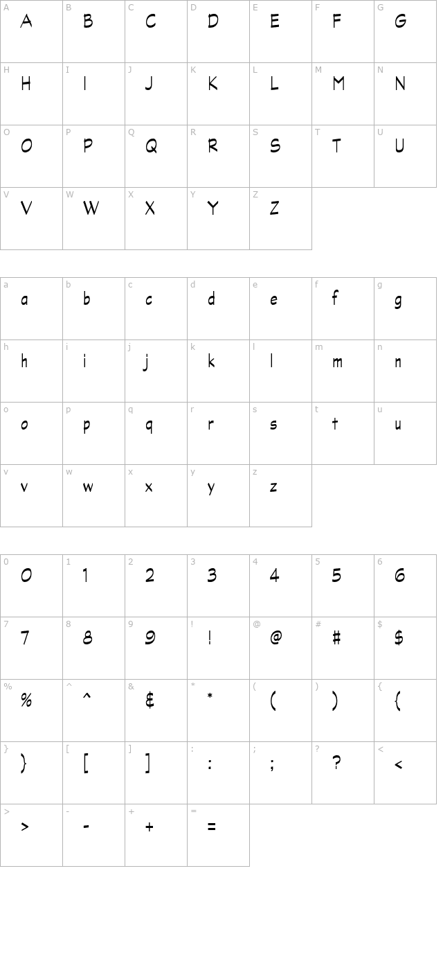 graphitestd-narrow character map