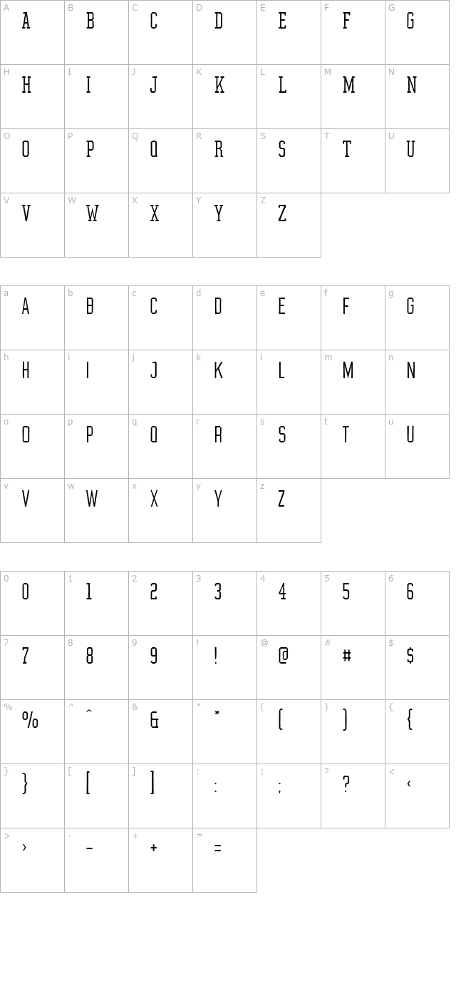 Graphium ExtraLight character map