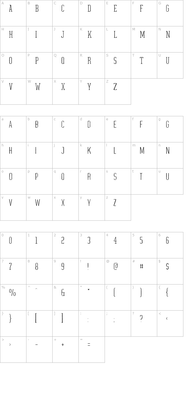 Graphium Thin character map