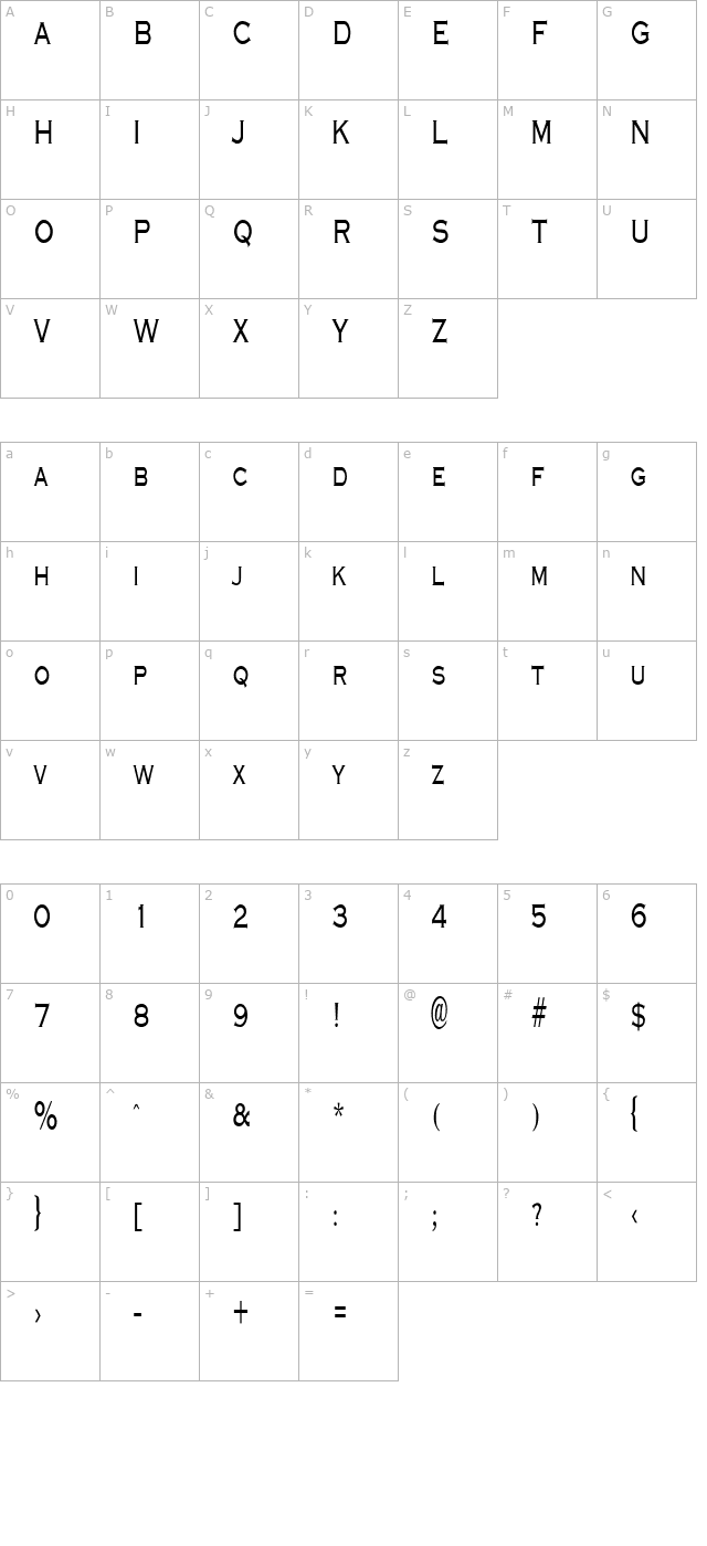 GraverplateNarrow character map