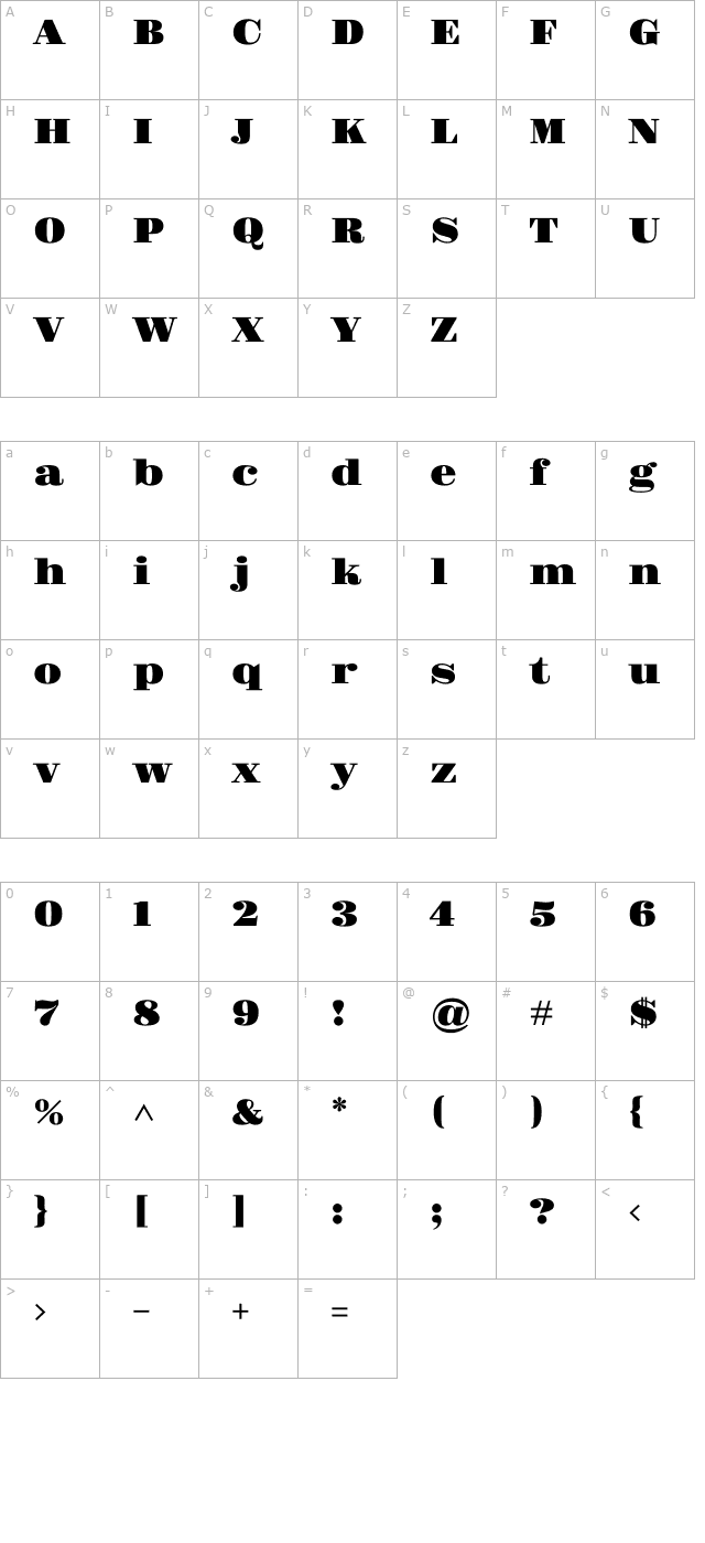 gravitas-one character map