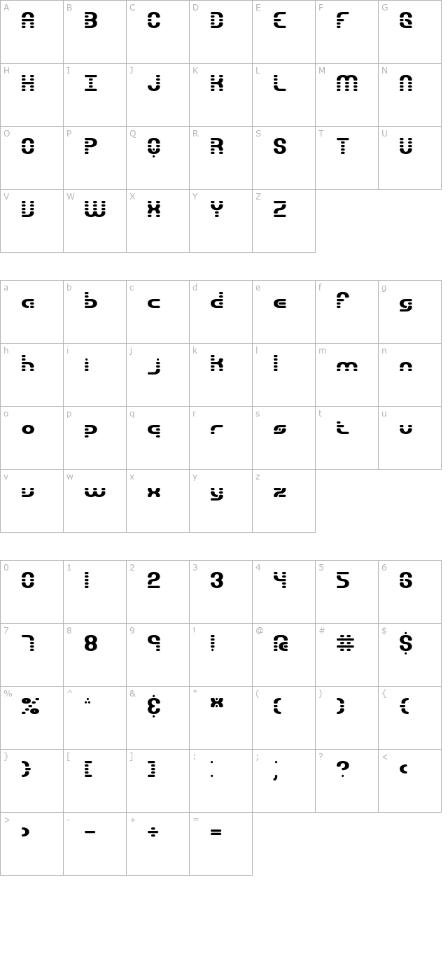 Gravitate Segments BRK character map