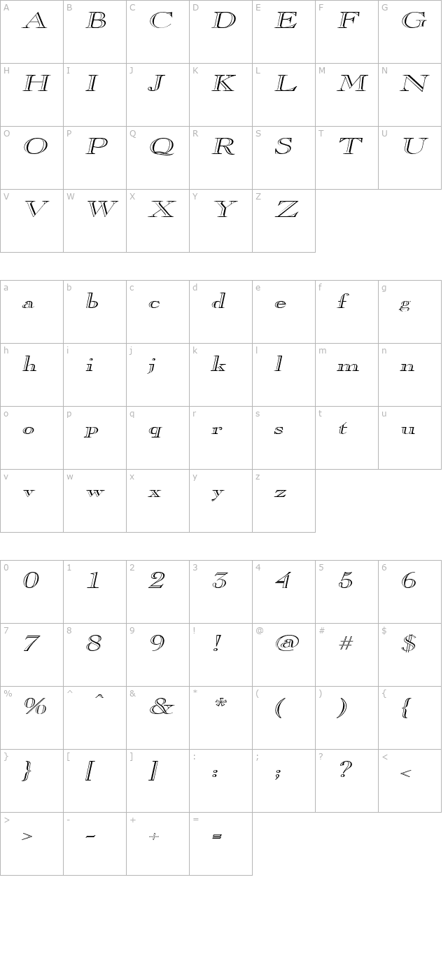 GravureExtended Italic character map