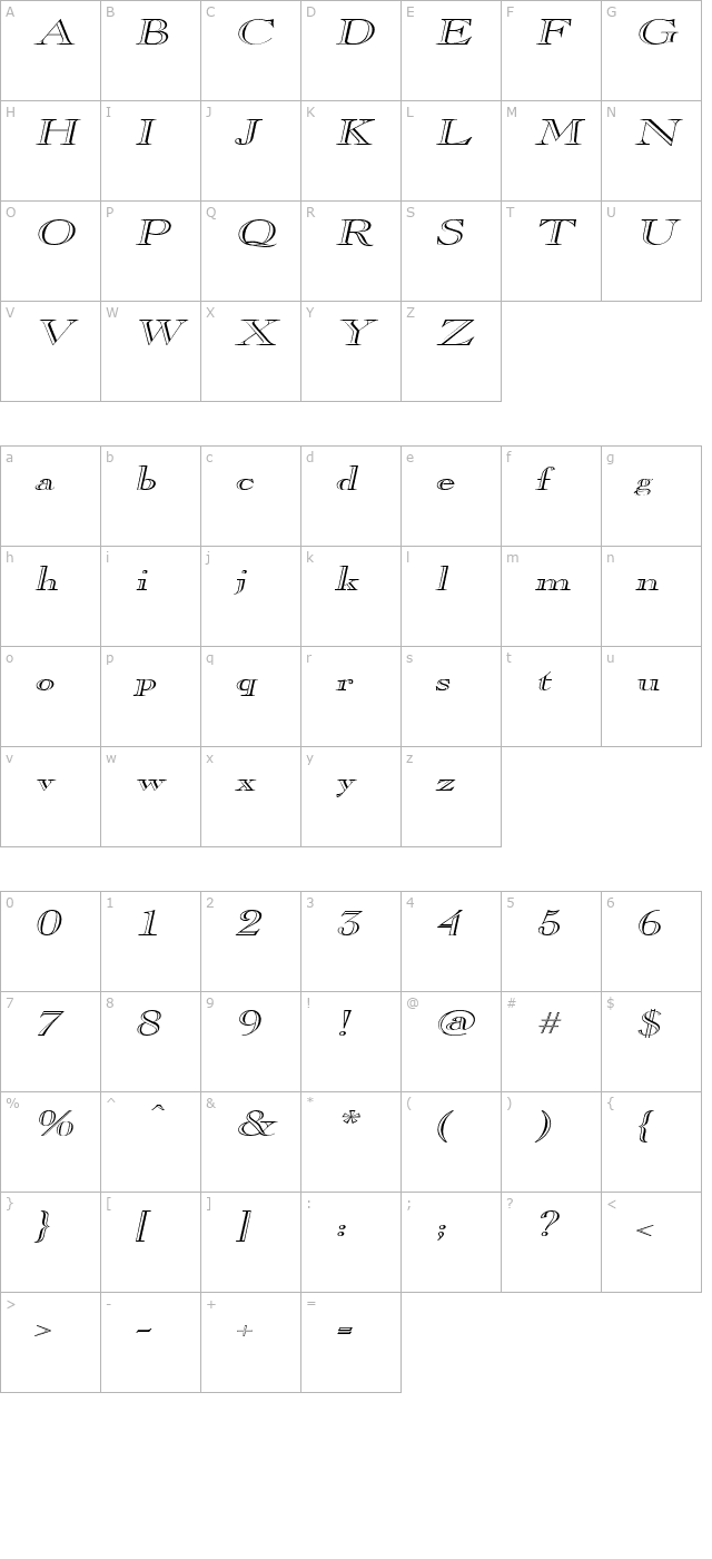 gravureextended-italic character map