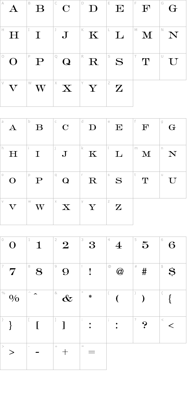 gravureroman-regular character map