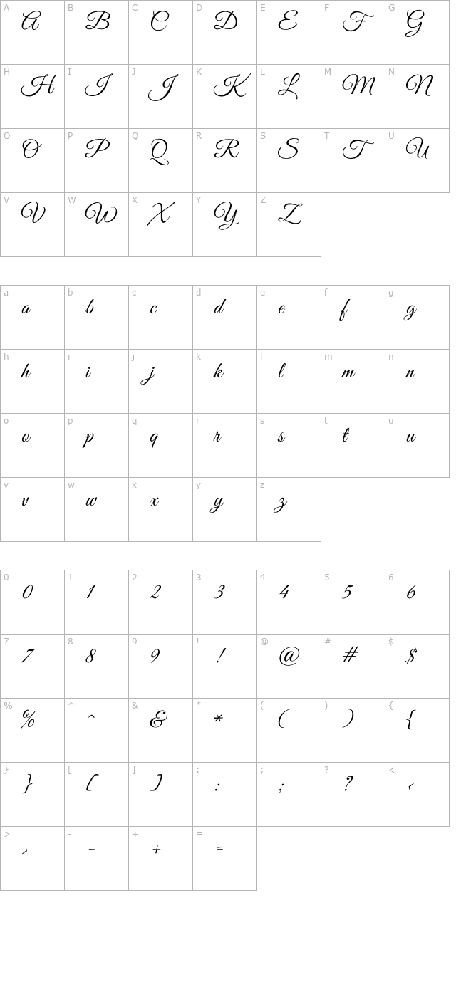 great-vibes character map