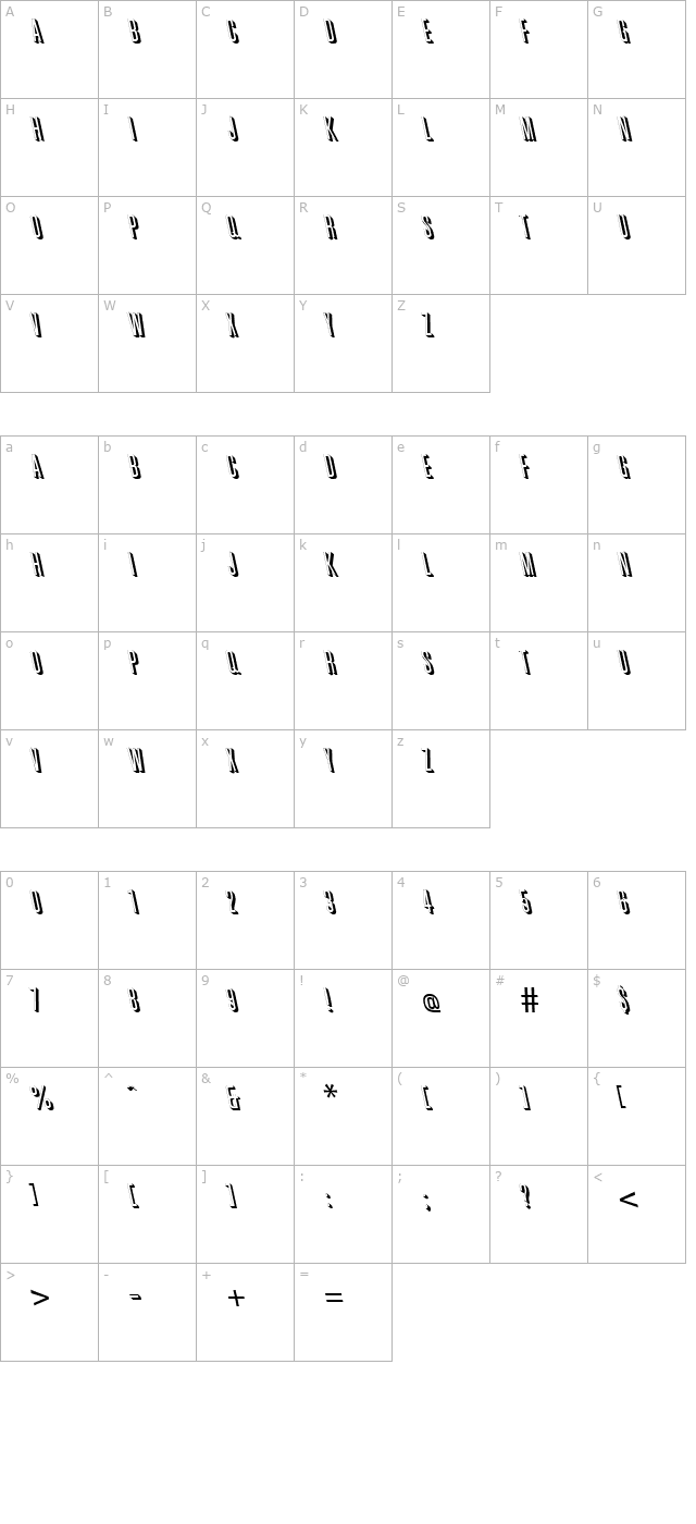 GreatShadowBackslant Regular character map