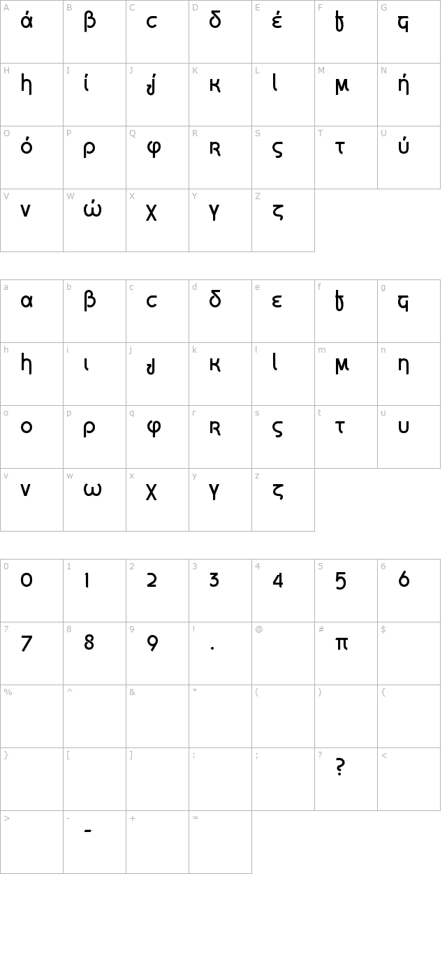 Grecian Formula character map