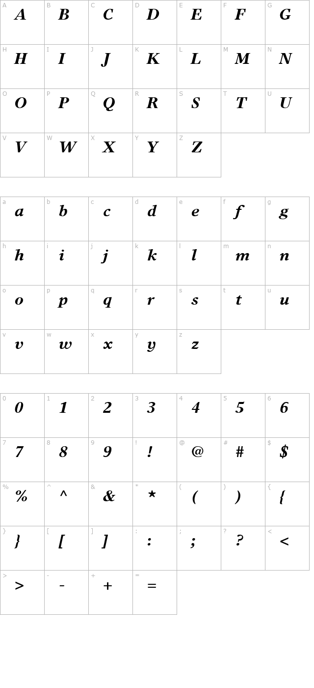 Greco Europa SSi Bold Italic character map