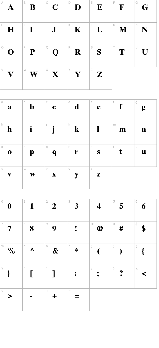 Greco Ten SSi Bold character map