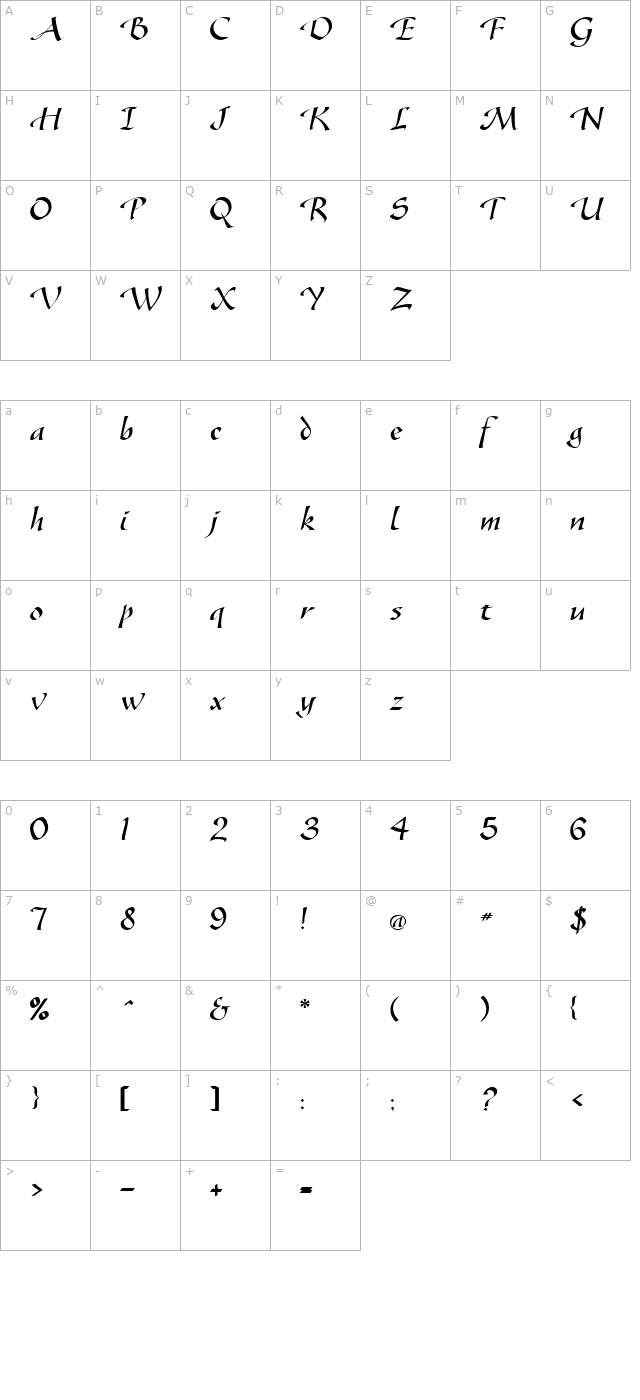 greenford-regular character map