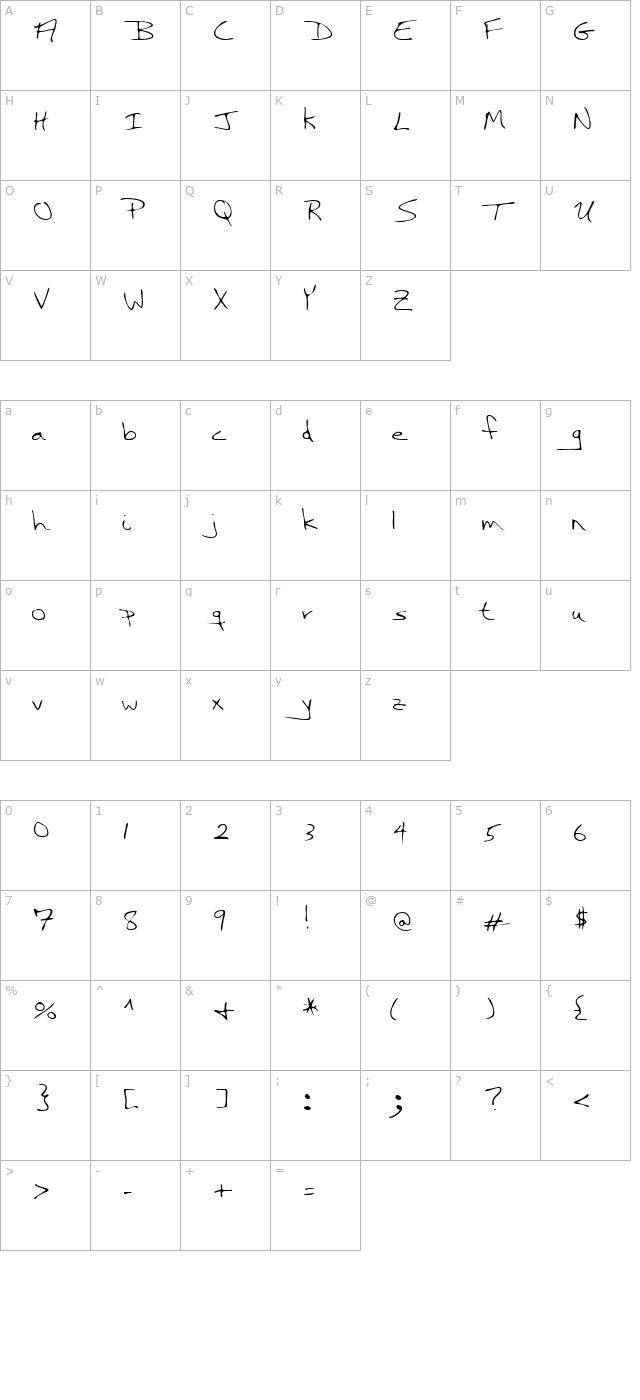 greershand-regular character map