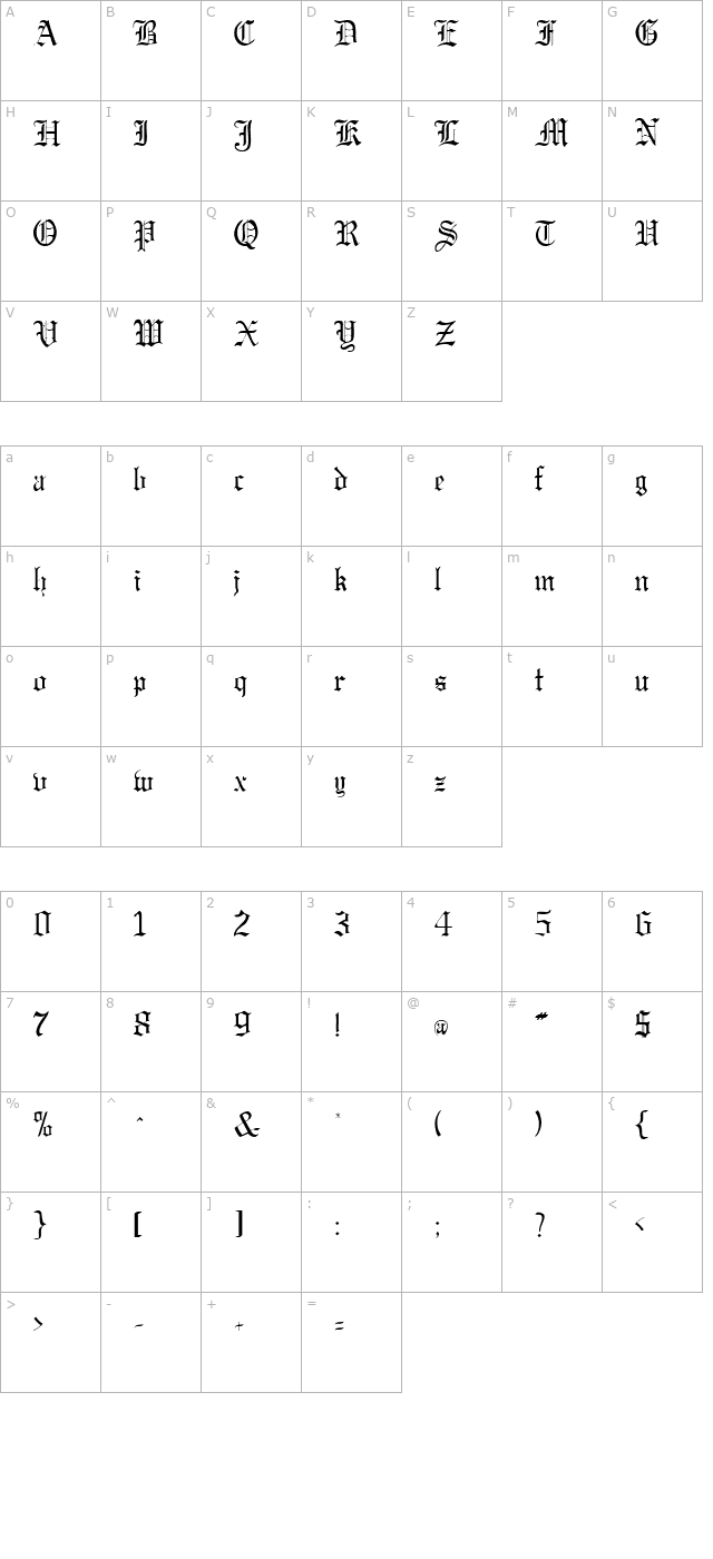 gregorian-regular character map