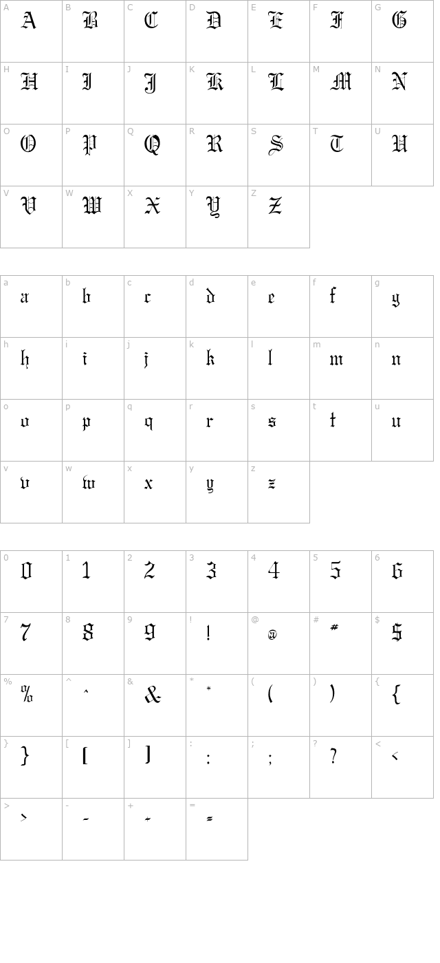 GregorianFLF character map