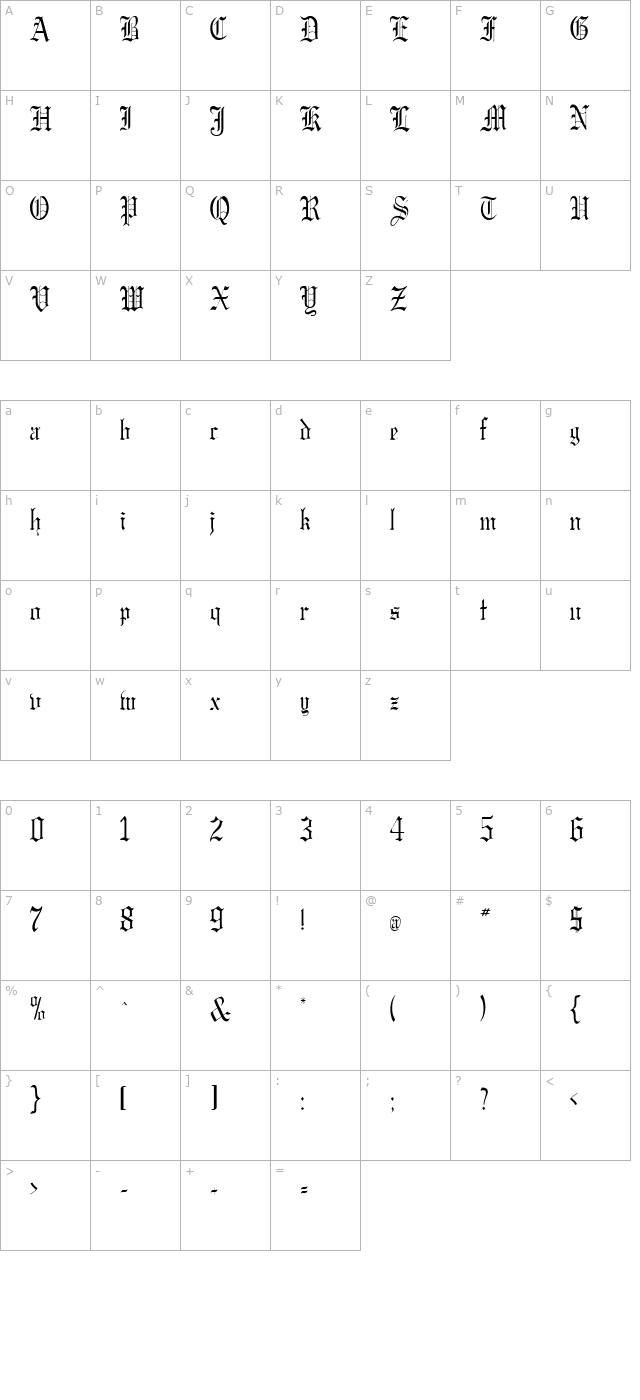 Gregory Condensed Normal character map