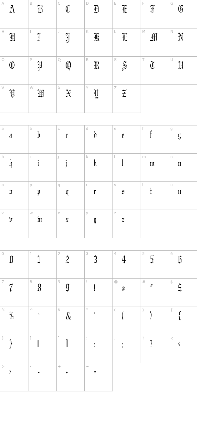 Gregory Thin Normal character map