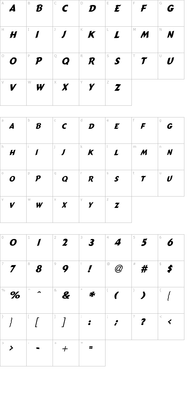 gremlincaps-bold-italic character map