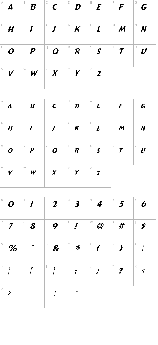 gremlincaps-italic character map