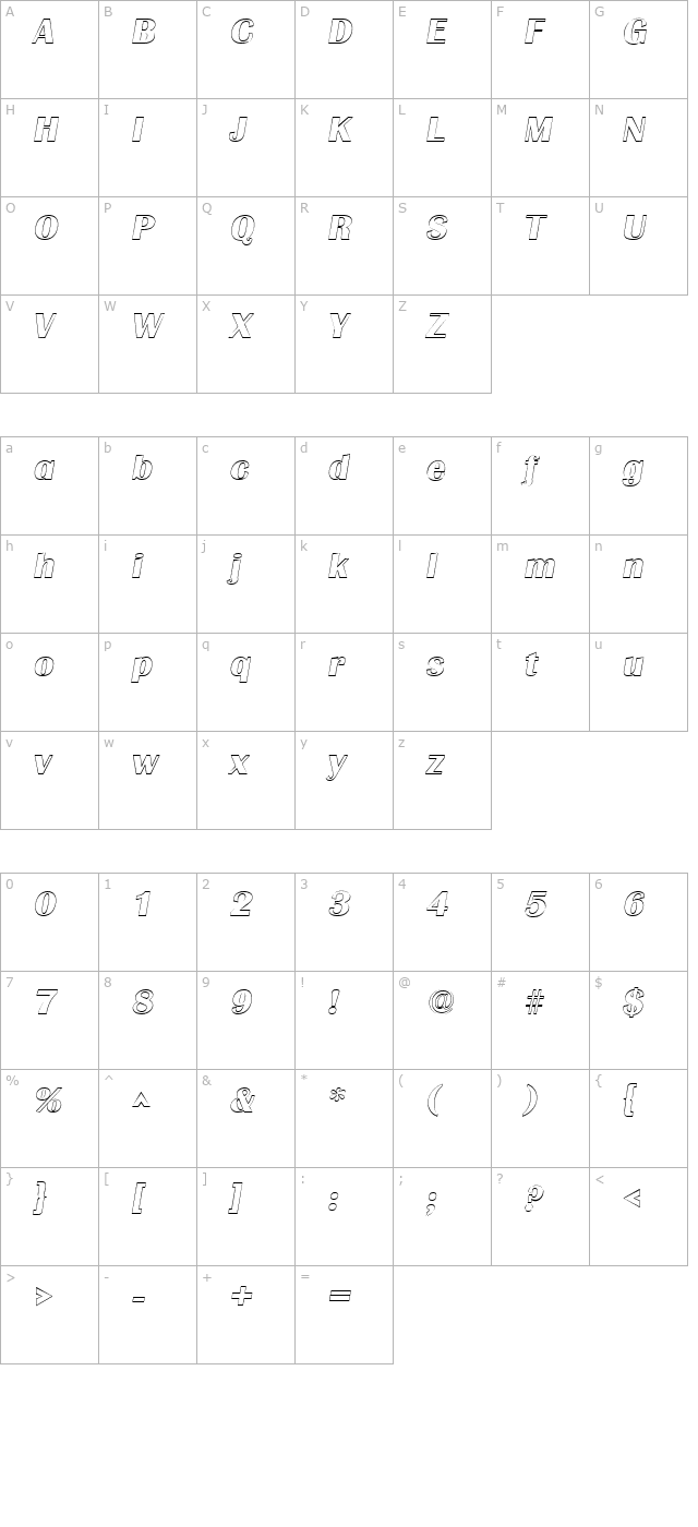 Grenoble Outline SF Italic character map