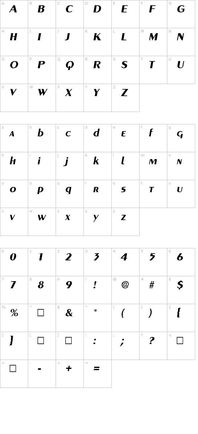 greyhoundbolditalic character map