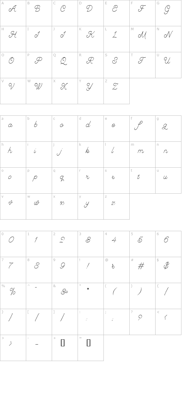 GreyhoundScript character map