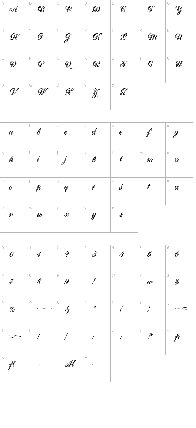 greyton-script-let-plain10 character map