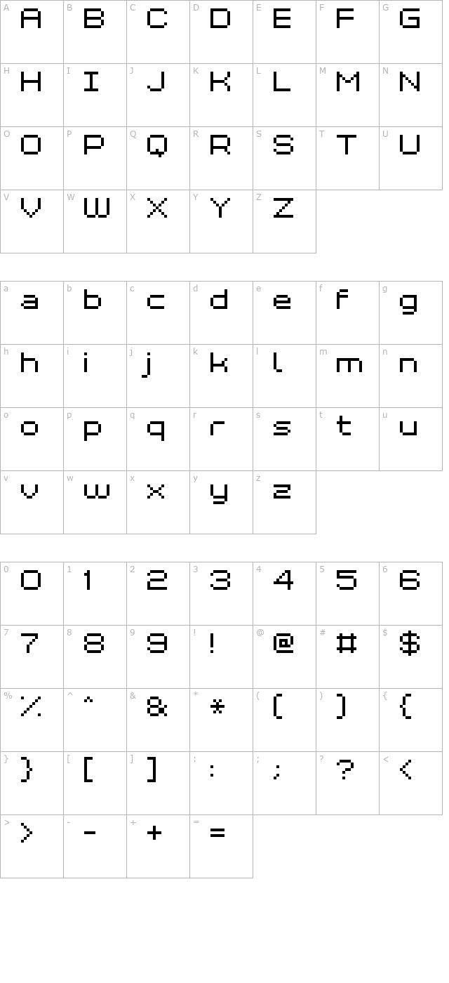 Grixel Kyrou 7 Wide Xtnd character map