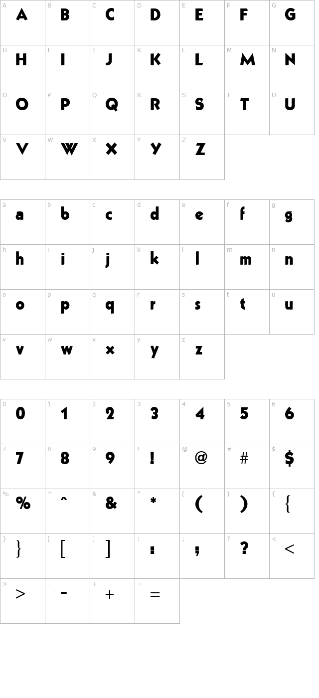 Grizzly Regular character map