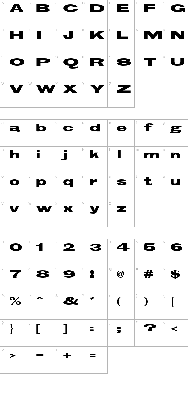 Groschen Extra Extended Regular character map