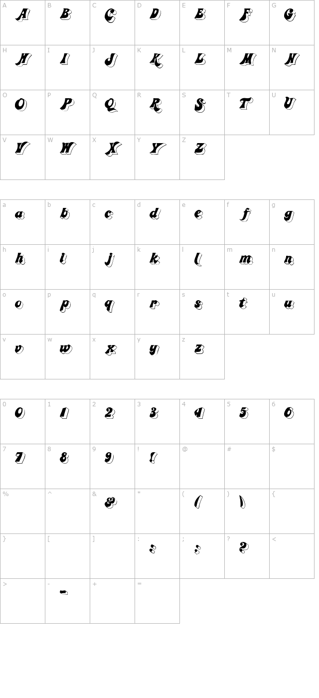 gummydisplay-italic character map