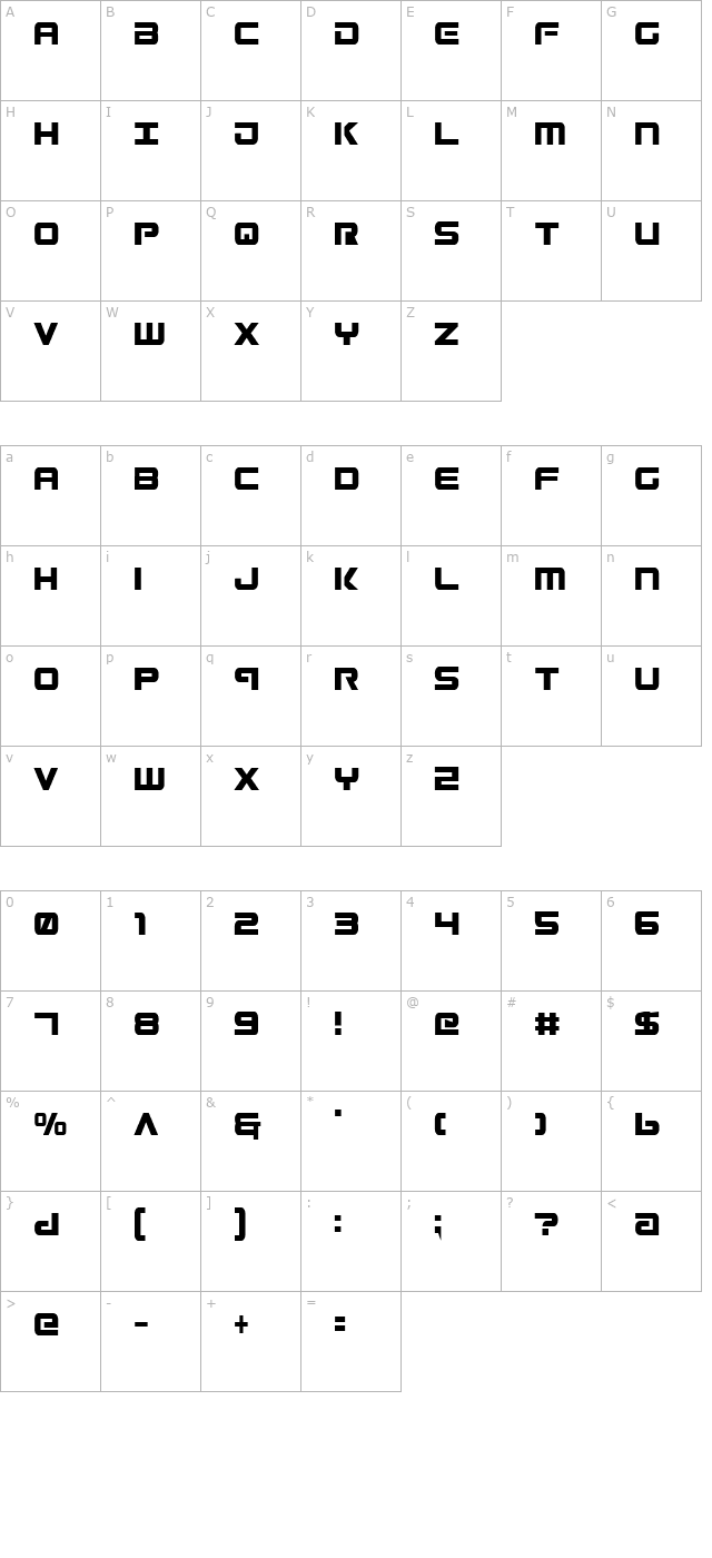 gunship-condensed character map