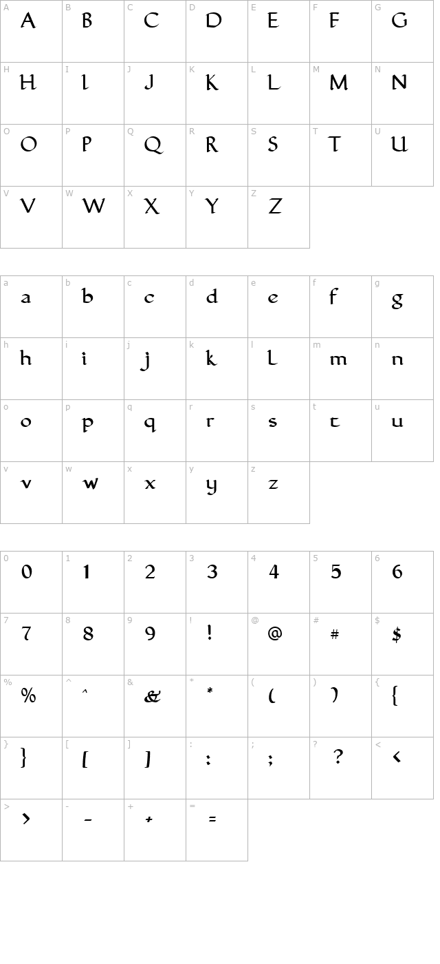 GuntherCalligraphic Regular character map