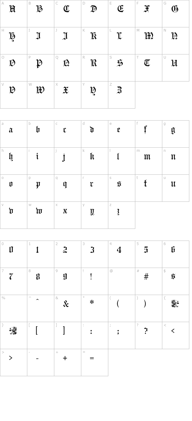 gutenberggothic-regular character map