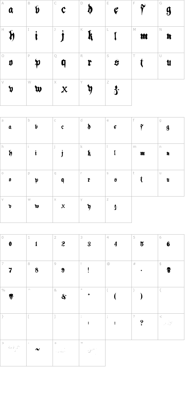 hacjiuza-otf character map