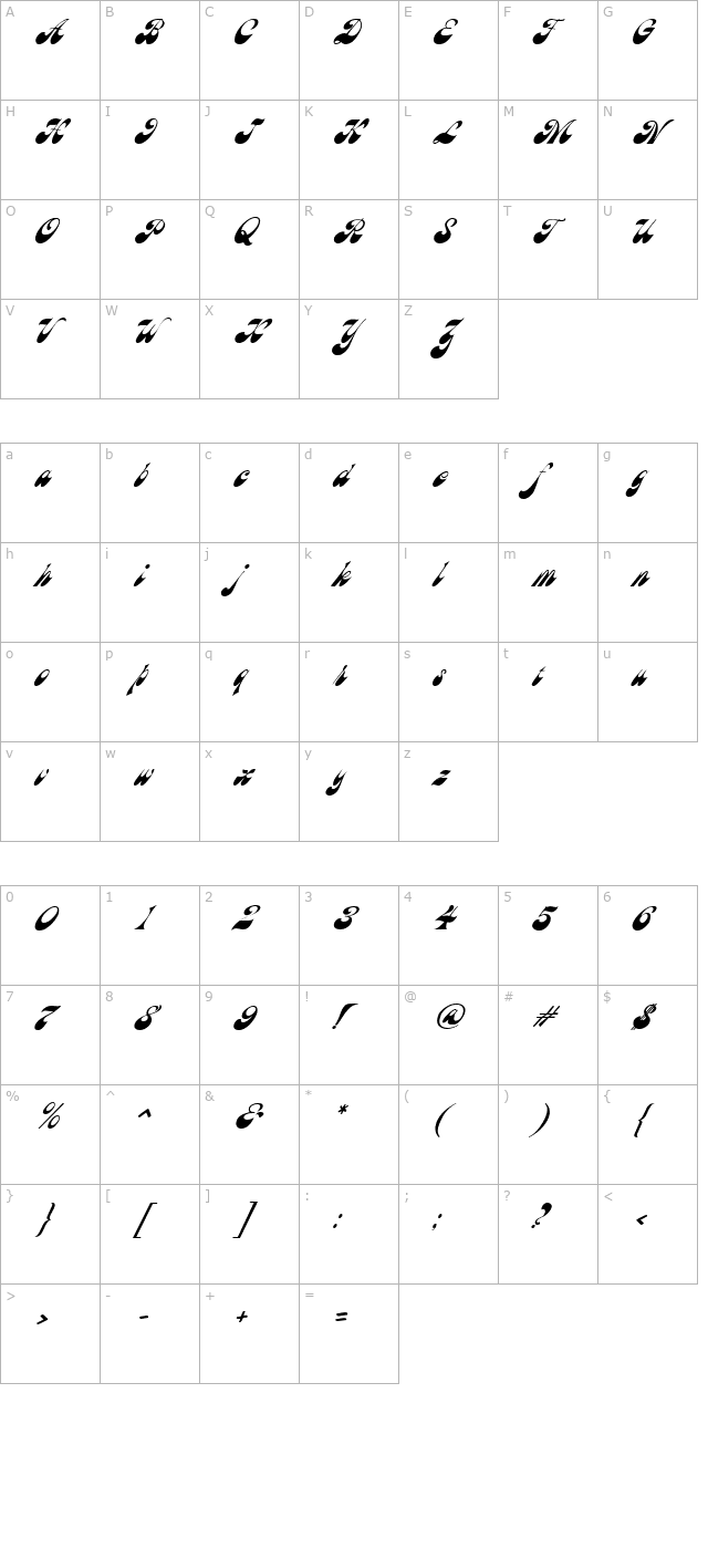 Haight Oblique character map