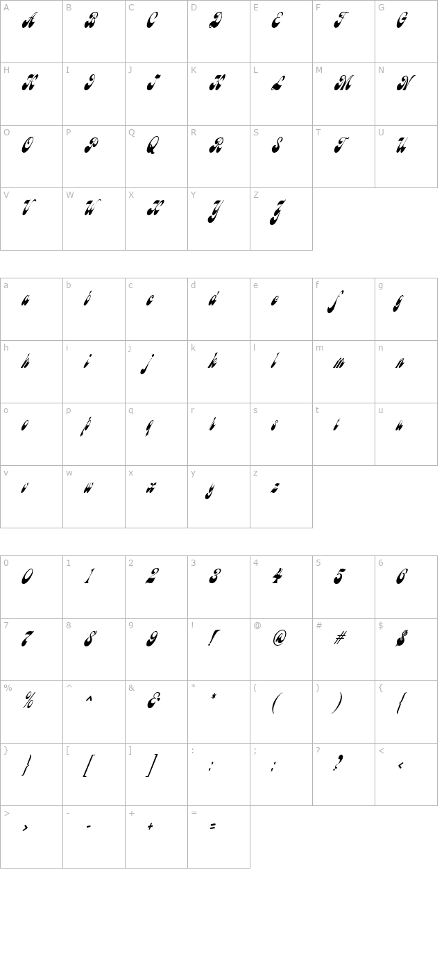 haightcondensed-oblique character map