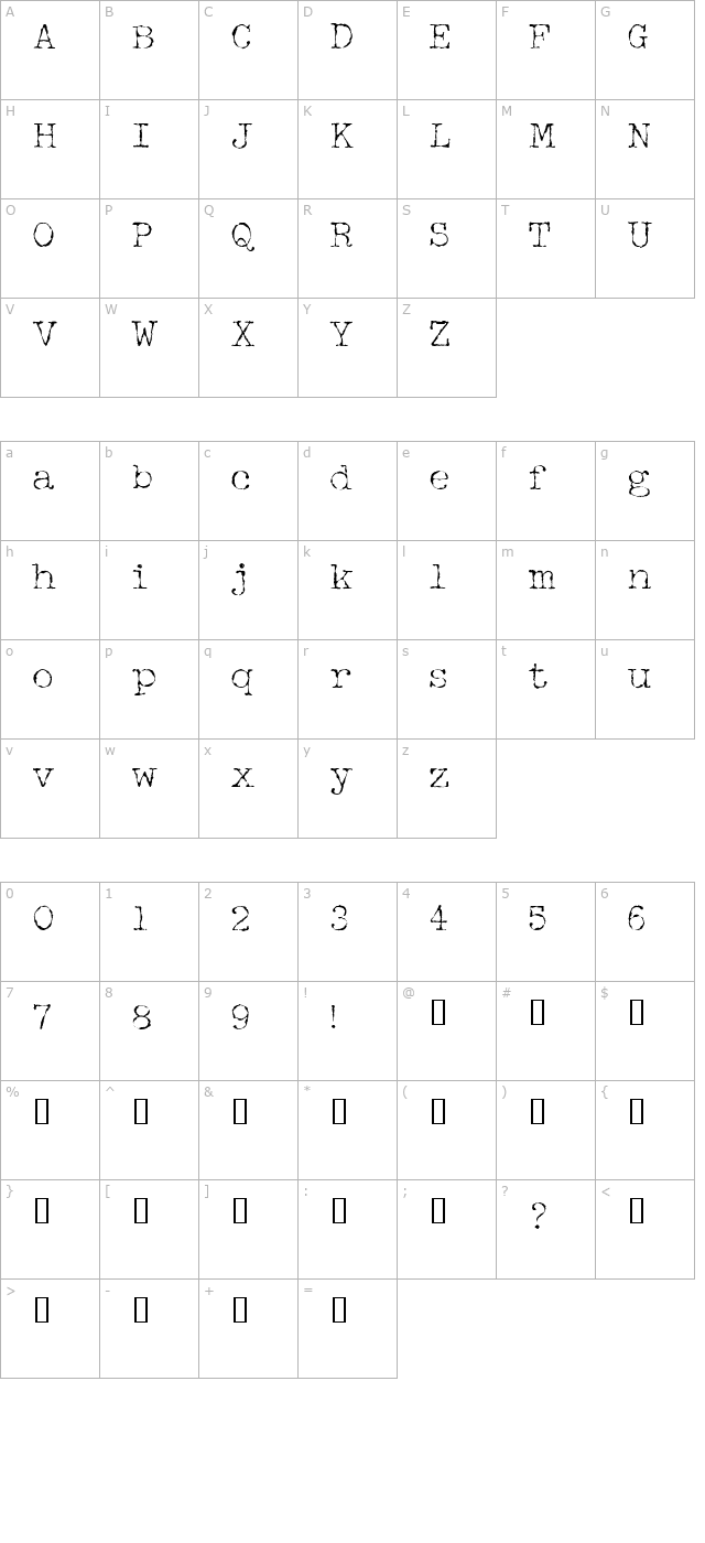 Halbstarke Pica character map