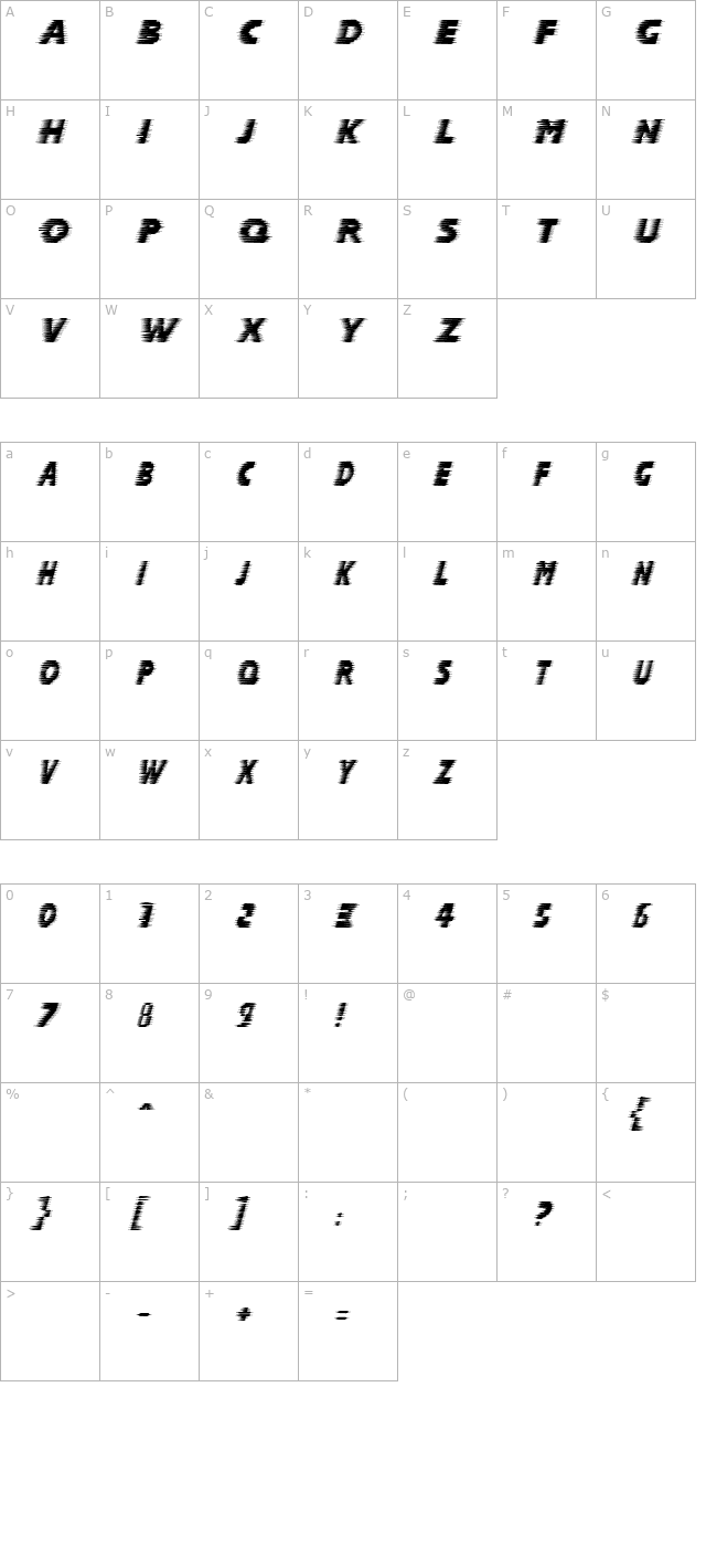 Halcion Italic character map
