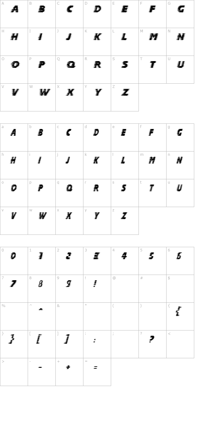 halcion-italic character map