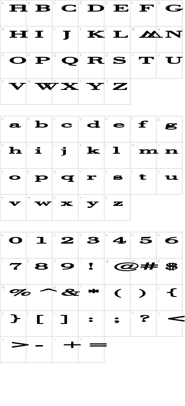 Halcyonia Superwide character map