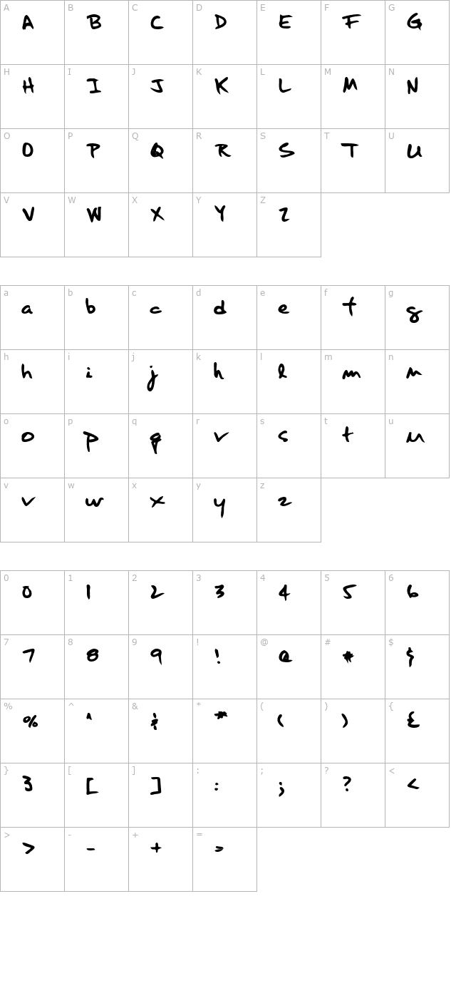 haleyshand-bold character map