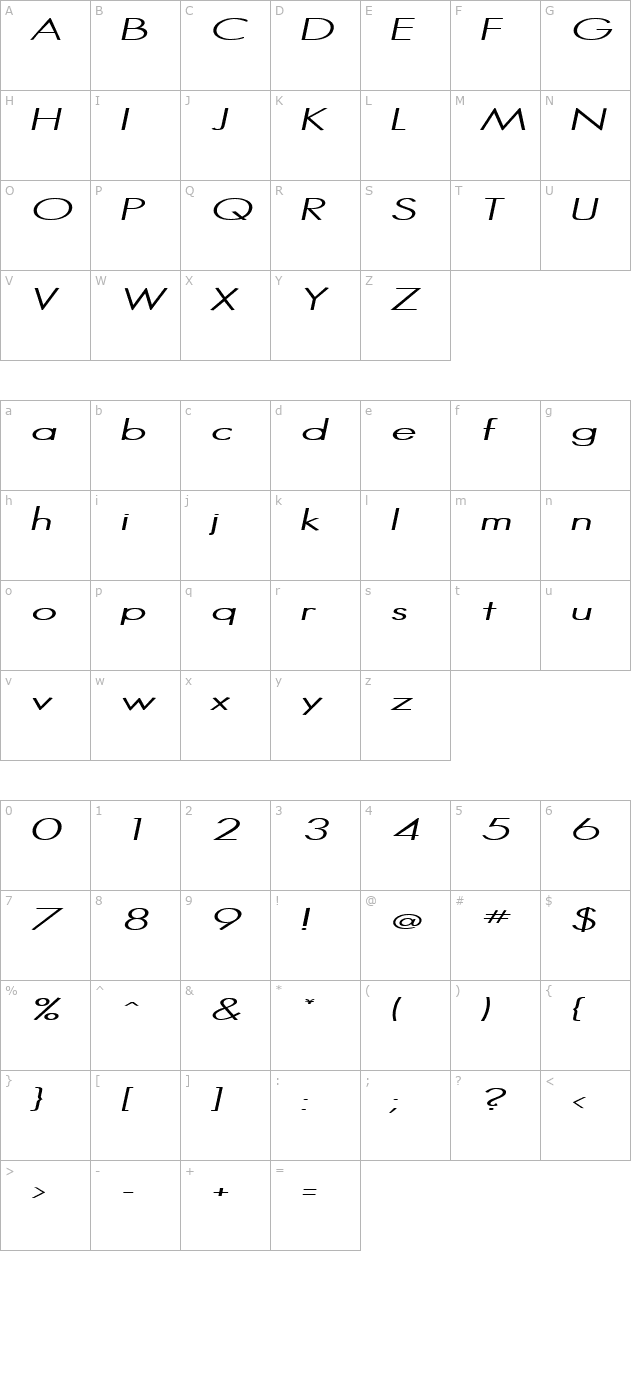 Halibut Italic character map