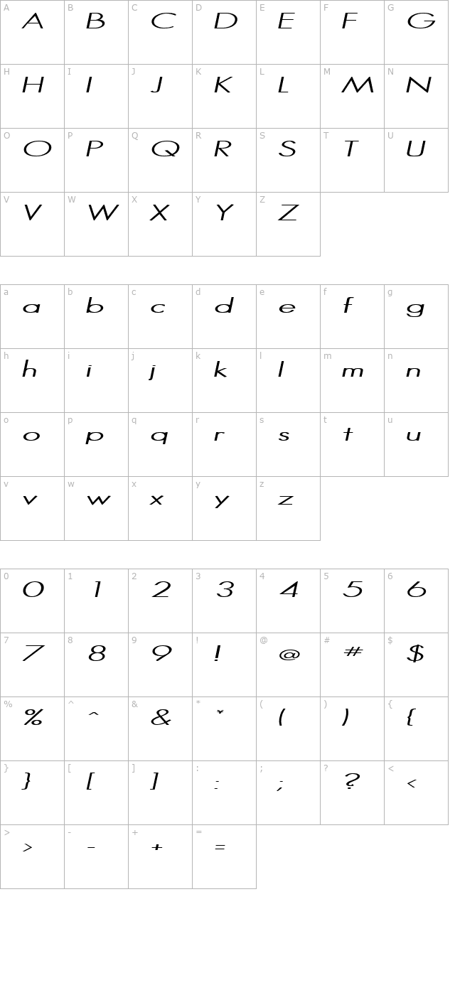 halibut-italic character map